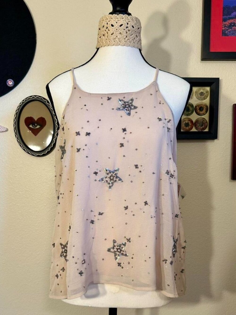 Free People Racerback Pink Sequin Tank Top